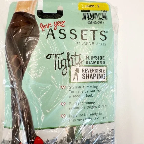 NWT Love Your Assets Black Flipside Diamond Shaping Tights, Size 2 (M) - Picture 3 of 6